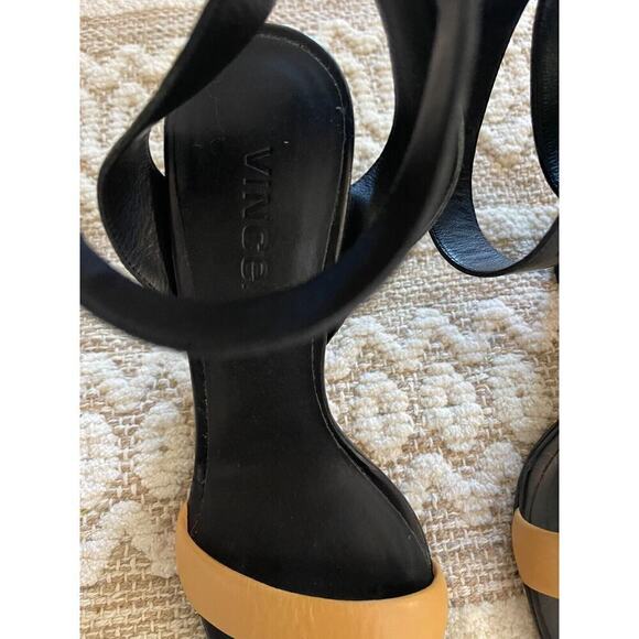 Vince Heels 39.5 / 9.5 Heels Black Leather Alexa Chunky Heel Open Toe Pumps - Picture 11 of 13